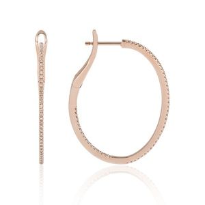 Luvente 14K Solid Rose Gold Diamond Hoops